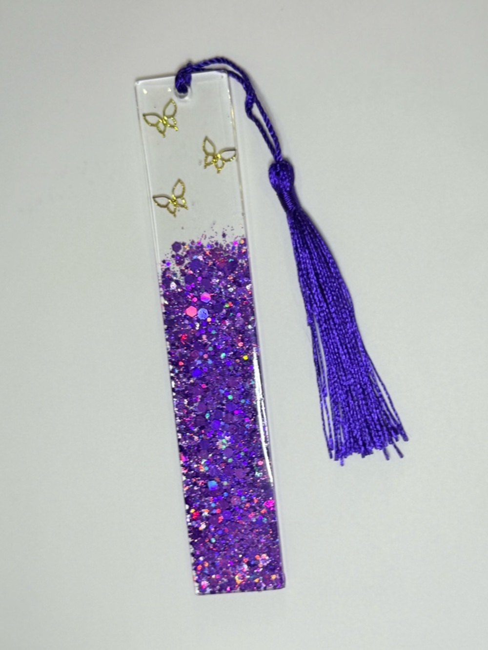 Purple Glitter Resin Bookmark with Tassel